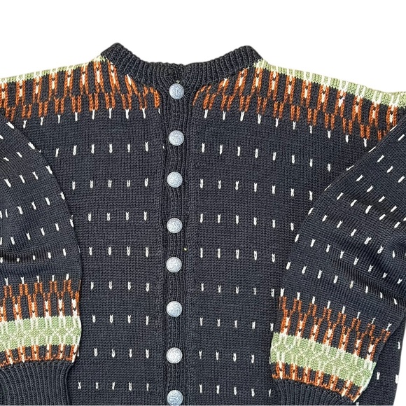Vintage Norwegian Brown Wool Cardigan Sweater Traditional Nordic Pattern XL - Picture 5 of 16